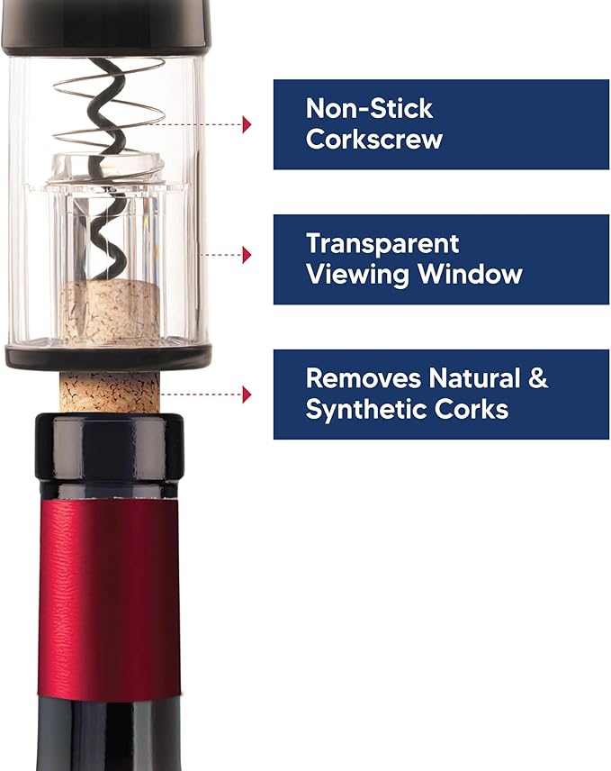 HIC Kitchen Bar Automatic Wine Opener with Clip-On Foil Cutter, One-Touch Cork Removal