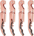 uxcell 4Pcs 5" Wine Openers Waiter Corkscrew Professional Red Wine Bottle Opener Double Hinged with Foil Cutter for Servers Bartender, Rose Gold