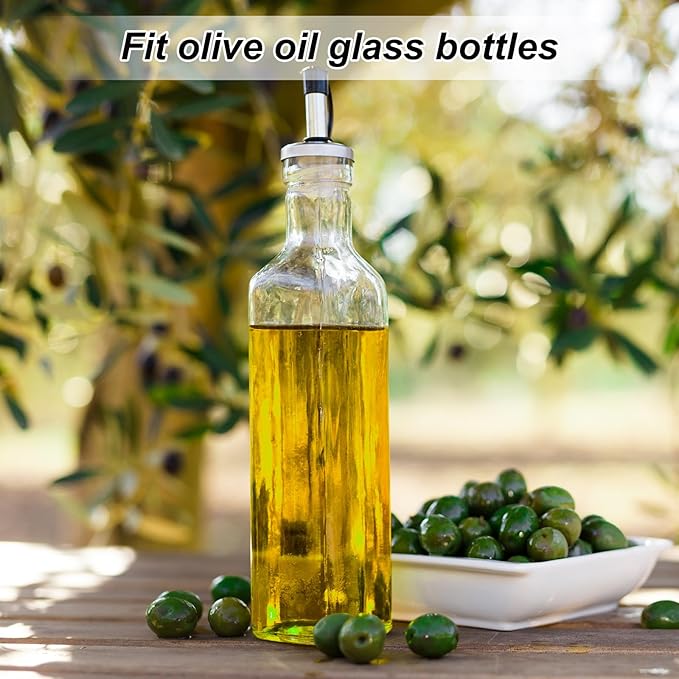 uxcell Stainless Steel Bottle Pourers, 4Pcs 75mm/2.95" Olive Oil Spout with Rubber Dust Caps, Wine Pourers Liquor Pour Spouts for Pours Liquid, Wine, Vinegar, Most Liquor Bottles (White)