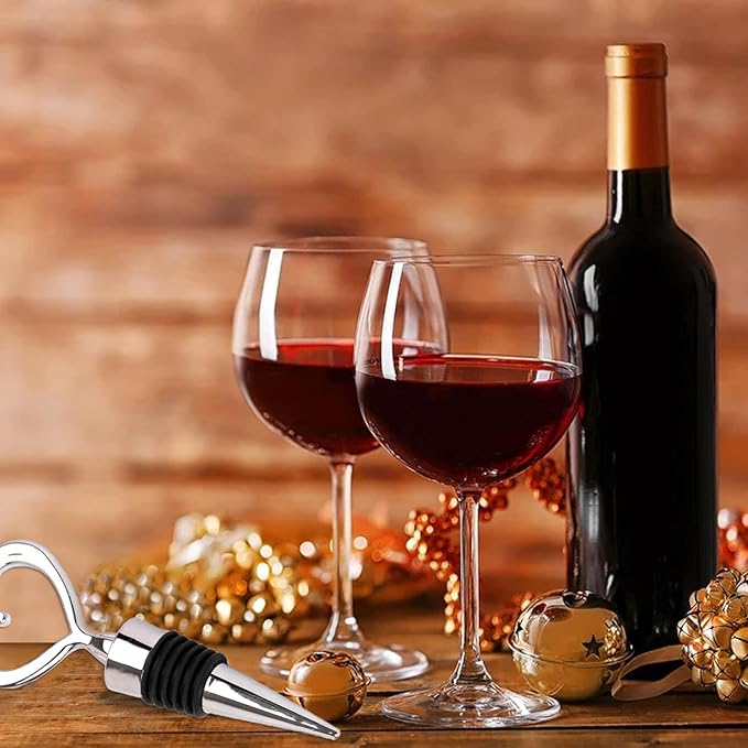 4 Pcs Silver Stainless Steel Love Design Wine Bottle Stoppers, Heart Shape Wine and Beverage Bottle Stoppers for Guests