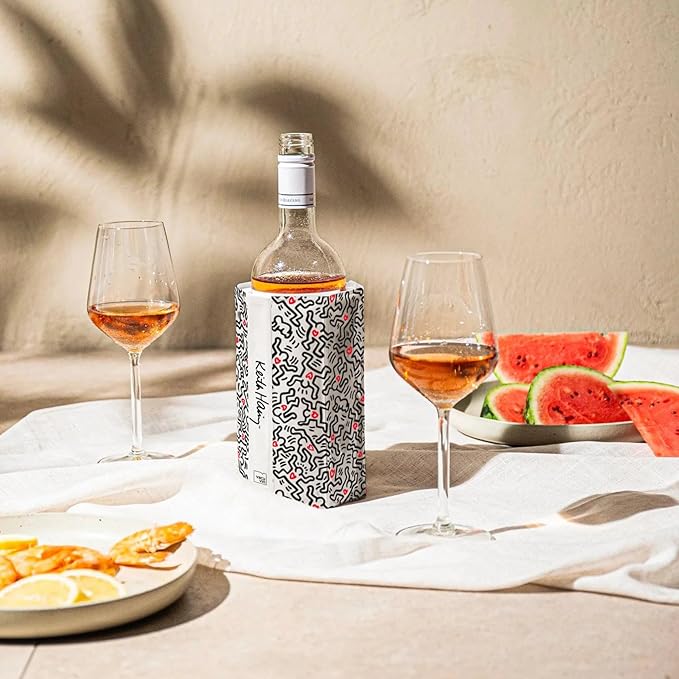 Vacu Vin Wine Cooler Sleeve – Flexible Rapid Wine Bottle Chiller – Reusable Ice Pack Sleeve – Elegant & Portable – Fits 750ml Bottles – Keeps Wine Cold in Minutes Fast, Elegant – Keith Haring