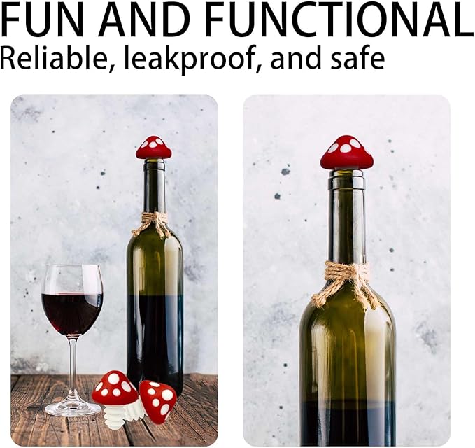 Red Mushroom Wine Stoppers - Bottle Plug Accessories, Kitchen Gadgets Gift Set, Creative Halloween Decoration - 2pcs