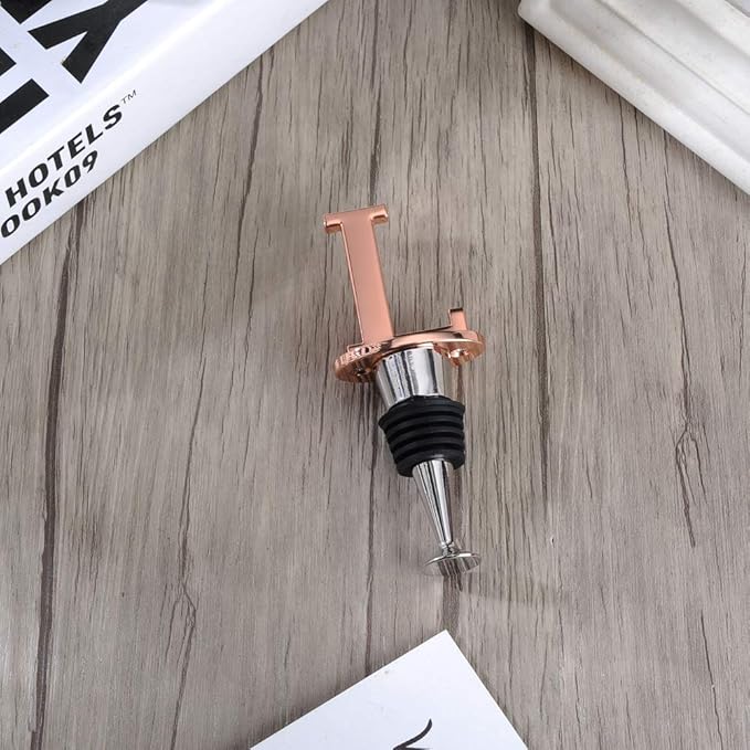 Miicol Prosecco Stopper, Rose Gold Initial Wine Stopper, Personalised Champagne Gift, Funny Kitchen Decor, Letter L