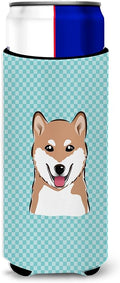 Checkerboard Blue Shiba Inu Ultra Beverage Insulators for slim cans BB1163MUK
