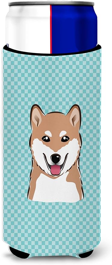 Checkerboard Blue Shiba Inu Ultra Beverage Insulators for slim cans BB1163MUK