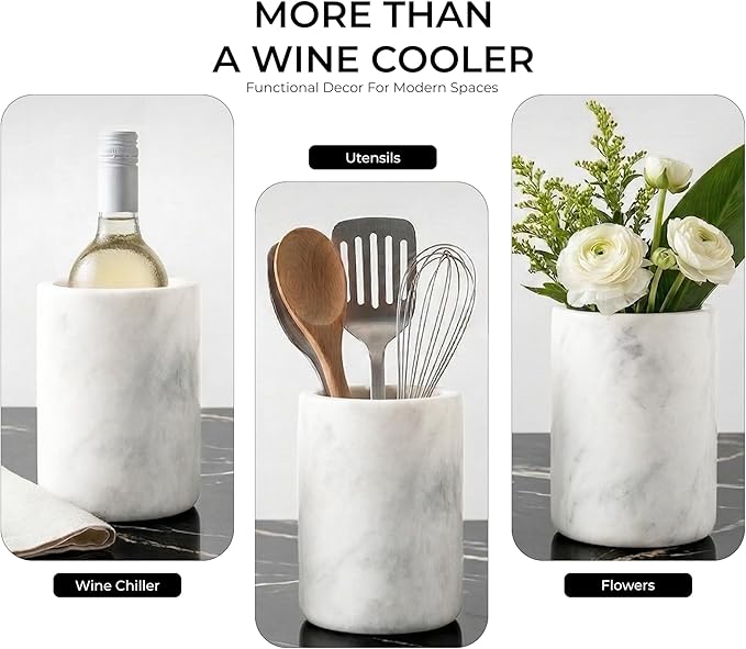 Marble Wine Cooler White 6.5" Inches Cooler For Champagne - Beverage And Wine Chiller For Bar Accessories, Wine Bottle Holder For Bar Decor, White