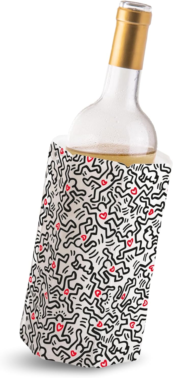 Vacu Vin Wine Cooler Sleeve – Flexible Rapid Wine Bottle Chiller – Reusable Ice Pack Sleeve – Elegant & Portable – Fits 750ml Bottles – Keeps Wine Cold in Minutes Fast, Elegant – Keith Haring