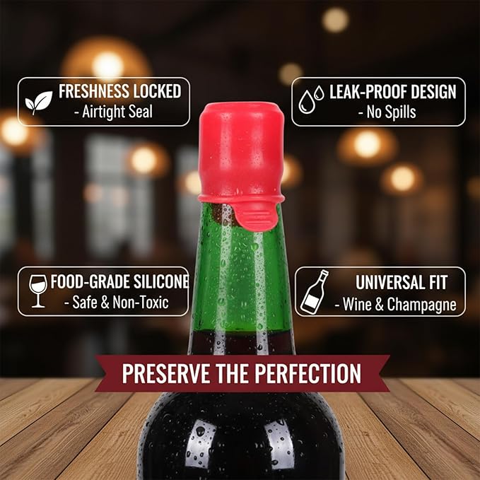 Silicone Wine Stoppers - 10 Pack Reusable, Airtight Bottle Stoppers for Wine, Champagne & More - Leak-Proof Seal, Universal Fit, Easy to Use & Clean, Keep Wine Fresh