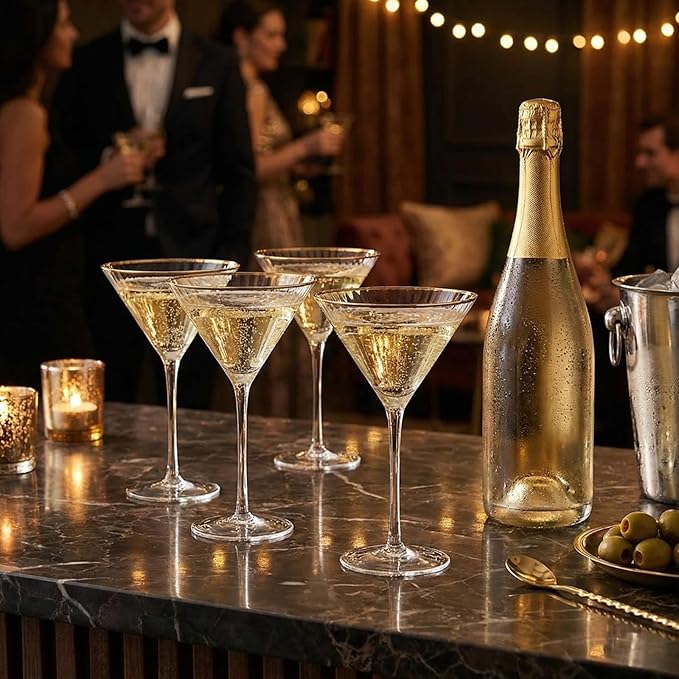 Gold Rim Martini Glasses - Set of 4-10 oz, 24K Gilded Classic Vintage Glasses For Martinis, Cocktails, Champagne, Water & Wine - Hand Blown Classic Coupes Gilded Rimed, Crystal Coupe with Long Stems