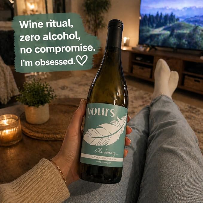YOURS Non-Alcoholic Wine – Premium Award-Winning Wine Alternative, Alcohol-Free & Monk Fruit Sweetened – 750mL Bottle (Chardonnay)