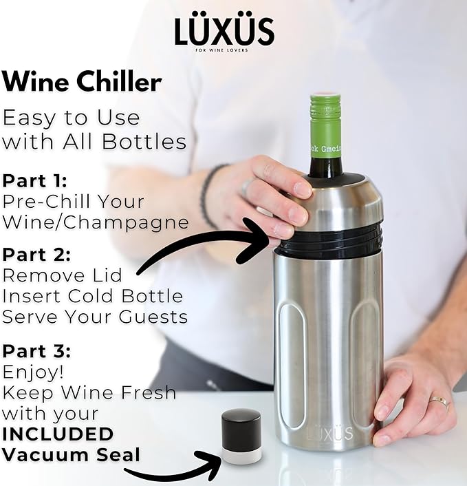 Stainless Steel Champagne Bucket - 750ml Double Wall Insulated Wine Chillers for Bottles - Durable, Easy to Use Wine Chiller for Outdoor Picnic, Beach, Travel, Deck, Forest, Lake, River, Gifts
