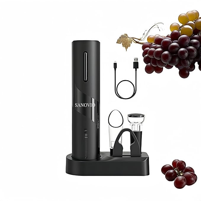 6-in-1 Electric Wine Opener Set - Rechargeable Automatic Corkscrew with Vacuum Sealer, Wine Aerator, Foil Cutter & Charging Base,Valentine's Day Gifts, Wine Lovers(Black)