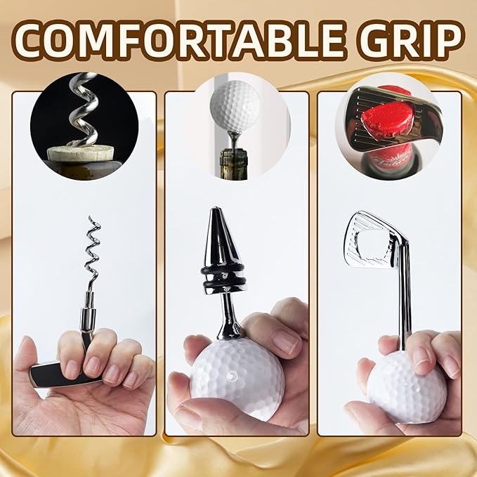 3 Pcs Wine Opener Set, Golf Shaped Corkscrew, Wine Beer Beverage Champagne Bottle Opener, Zinc Alloy Handle Corkscrew, Gift Kit for Wedding Birthday Club Bar