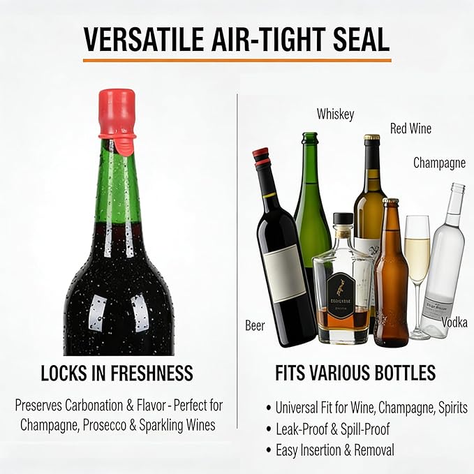 Silicone Wine Stoppers - 10 Pack Reusable, Airtight Bottle Stoppers for Wine, Champagne & More - Leak-Proof Seal, Universal Fit, Easy to Use & Clean, Keep Wine Fresh