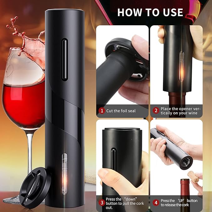 Electric Wine Bottle Opener, Automatic Wine Corkscrew Openers Battery Operated. One-click Button Opener with Foil Cutter, Reusable Wine Key for Wine Bottles, Gift for Wine Lovers Kitchen Party