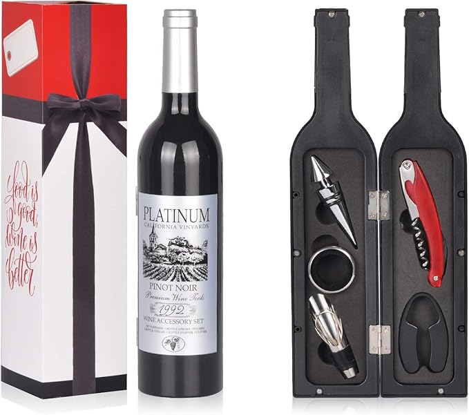 Solaris Wine Accessories Gift Set, 5-Piece Deluxe Corkscrew Opener with Elegant Accessories Box - Perfect Party Gift for Wine Lovers, Elegant Gift for Her