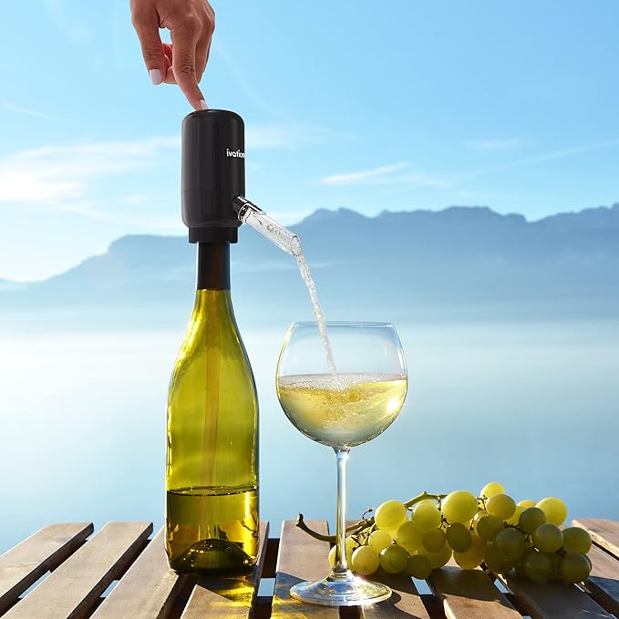 Ivation Wine Aerator & Dispenser with Flexible Tube | Electric Battery-Operated Universal Wine Bottle Spout with Automatic Button Dispenser, Aeration Control, Integrated LED Light & Removable Rod