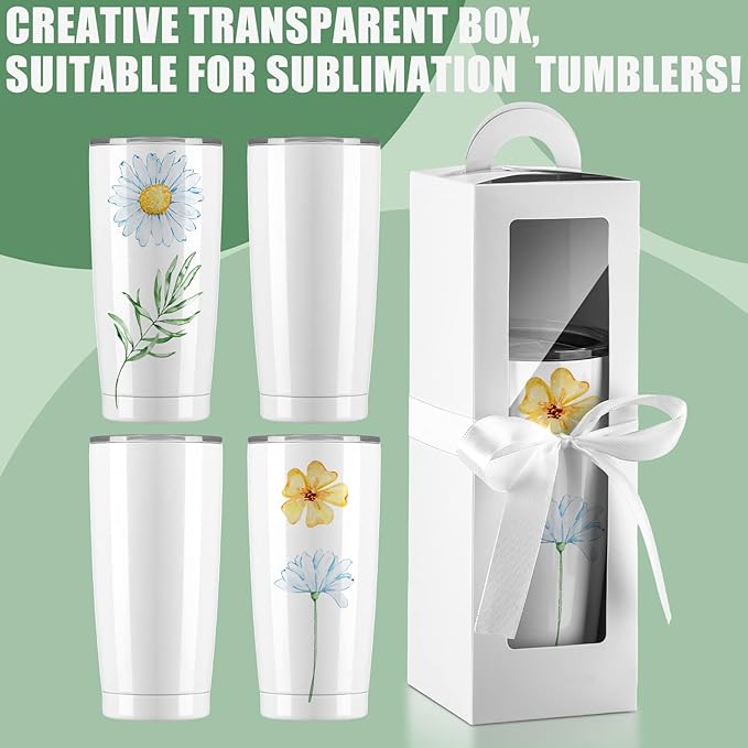 Ctosree 24 Pcs Tumbler Gift Box with Handle for 12oz 16oz 20oz 30oz Clear Wine Glass Gift Box Sublimation Tumblers Heat Press Blanks Bottle for Christmas Wrapping Packaging(White)