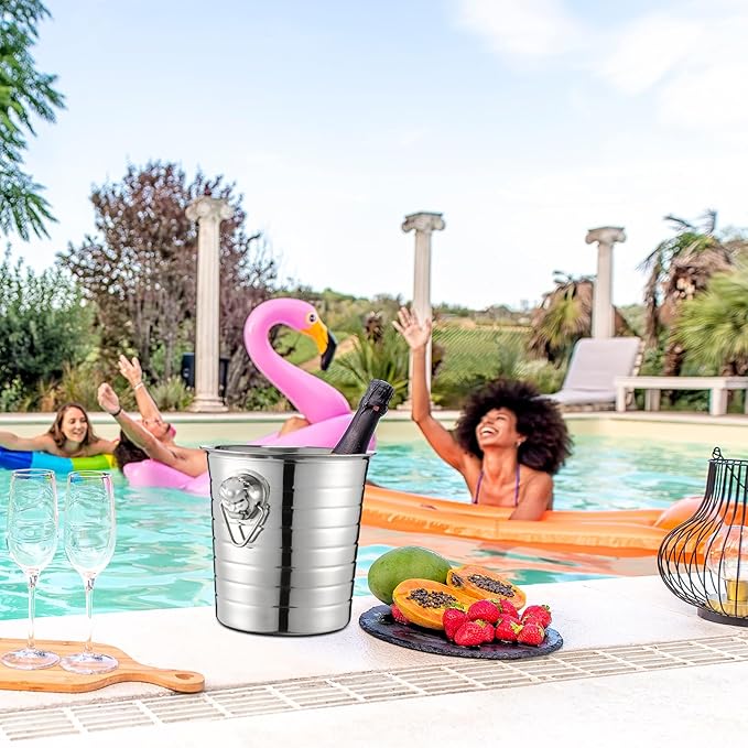 Pinkunn 6 Pack Stainless Steel Champagne Bucket 3 Qt Metal Ice Bucket Double Wall Wine Buckets with Handles Party Beverage Chiller for Champagne Beer Cocktail Wine Drinks Home Bar Accessories (Silver)