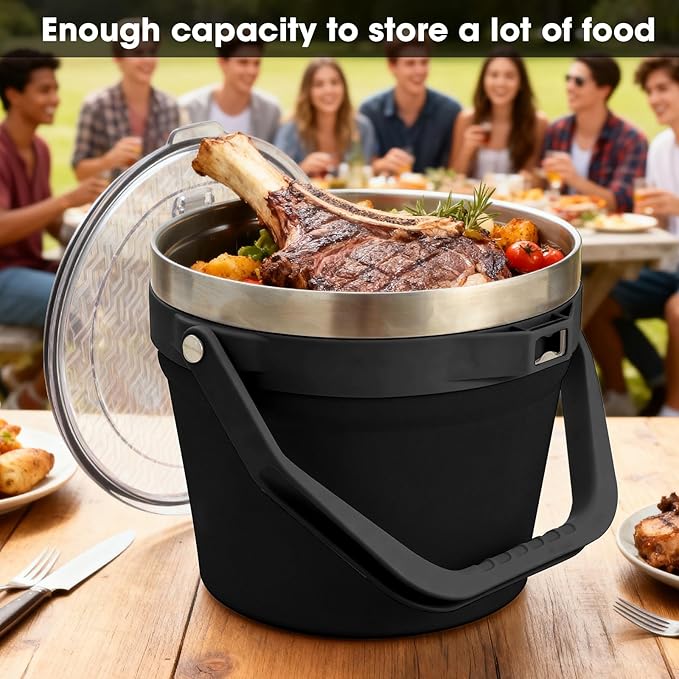 COKTIK 7L Vacuum Insulated Ice Bucket with Lid and Scoop& Tongs，Large capacity Stainless Steel Beverage Bucket for Cocktail, Champagne, Wine, Beer，Large Parties（Carbon Black Suit）