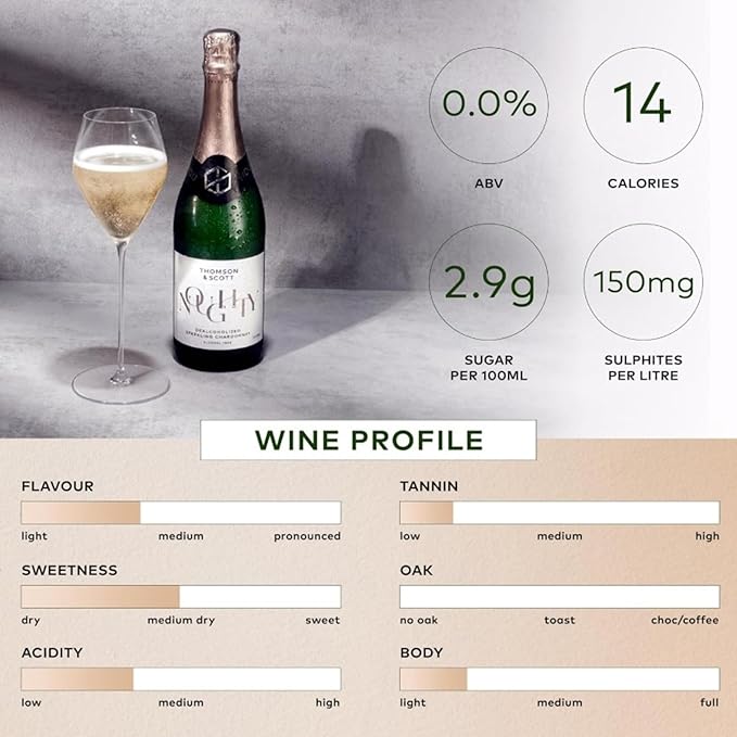 Thomson & Scott Noughty Sparkling Wine Celebration Bundle, 1 Rosé + 1 Chardonnay, Alcohol Free Sparkling Champagne, Non Alcoholic Wine, Light, Medium Sweetness, Organic, Halal, 0% ABV, 750ml Bottle, 2 Pack