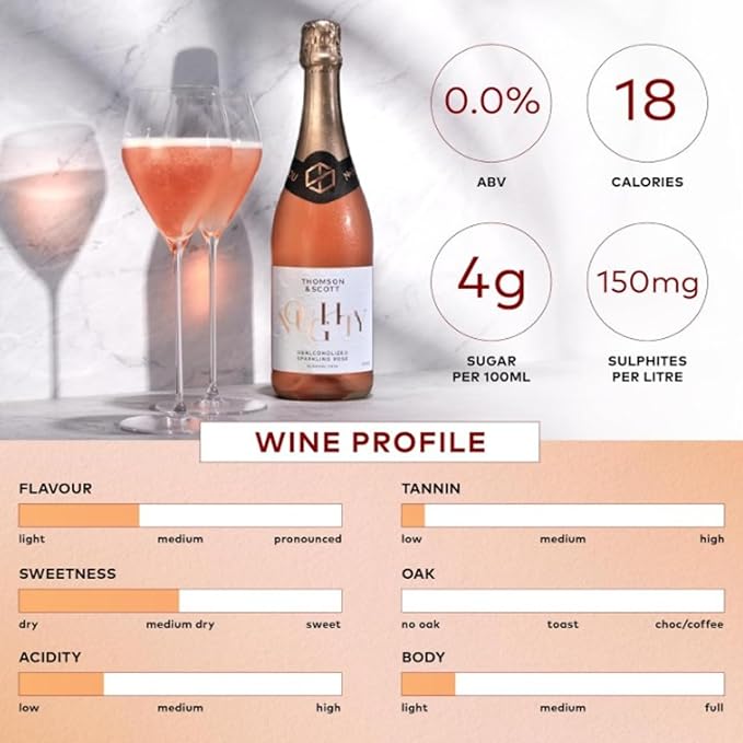 Thomson & Scott Noughty Sparkling Wine Bundle, 3 Rosé + 3 Chardonnay, Alcohol Free, Dealcoholized Non Alcoholic Wine, Light, Medium Sweetness, Low Acidity, Halal, 0% ABV, 750ml Bottle, 6 Pack
