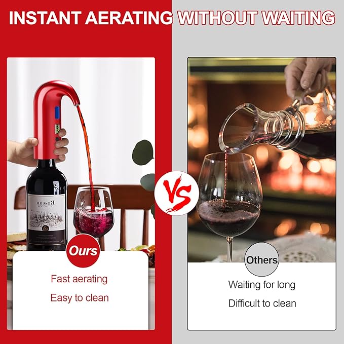 Fathers Day Gift|World Cup Viewing Party Supplies, Wine Aerator Electric Wine Decanter, Automatic Wine Dispenser Pourer with USB Rechargeable, Gift for Women,Men,Wine&Whiskey Lovers,Birthday (Red)