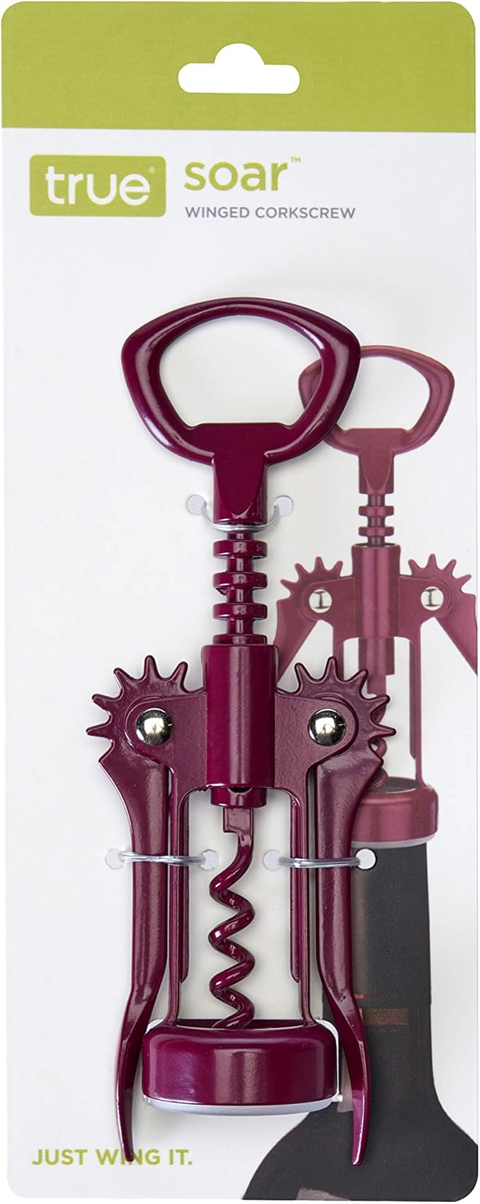 True Soar Merlot Winged Corkscrew, Self Centering Worm, Bottle Opener