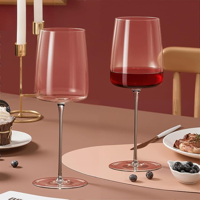 KAMMAK Wine Glasses Set of 2, 17.92 oz Hand Blown Crystal Bordeaux Wine Glasses, Thin Rim & Long Stem, Perfect for Red & White, Daily Use, Wedding or Birthday Gift with Gift Box, RW23174