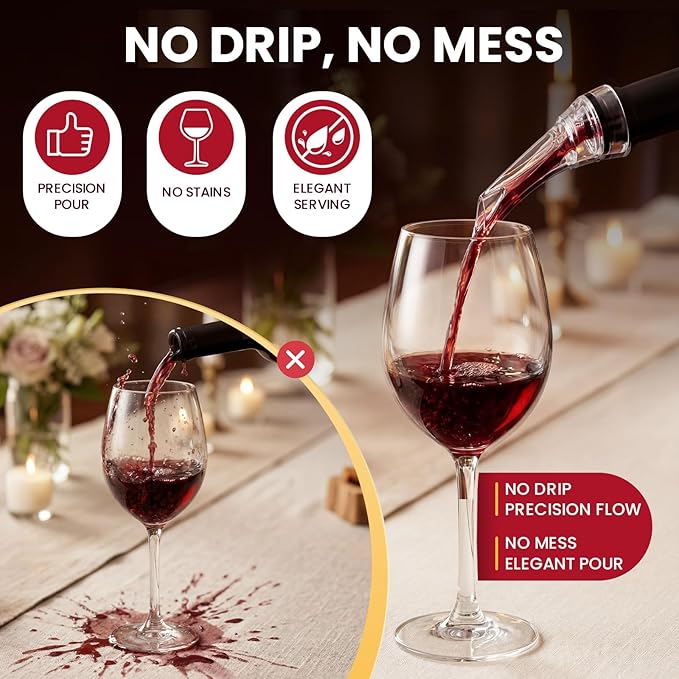 Wine Aerator Pourer, 2 Pack Drip-Free Wine Aerator, Instant Aeration No Spill Pourer, Wine Decanter Alternative, Universal Fit Wine Bottles, Food Grade Easy Clean