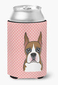 Caroline's Treasures BB1223CC Checkerboard Pink Boxer Can or Bottle Hugger Cooler Washable Drink Sleeve Collapsible Beverage Insulated Holder, Can Hugger, Multicolor