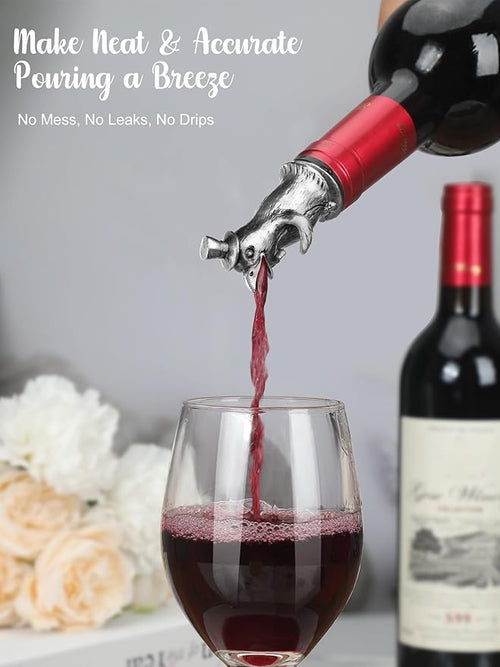 Animal Wine Pourer Spout, Drip Free Bottle Pourer & Stopper for Wine and Liquor Bottles, Funny Gift for Men, Dad, Hostess and Housewarming, Bar Cart Accessory for Holiday Party Decor, Multiple Animal