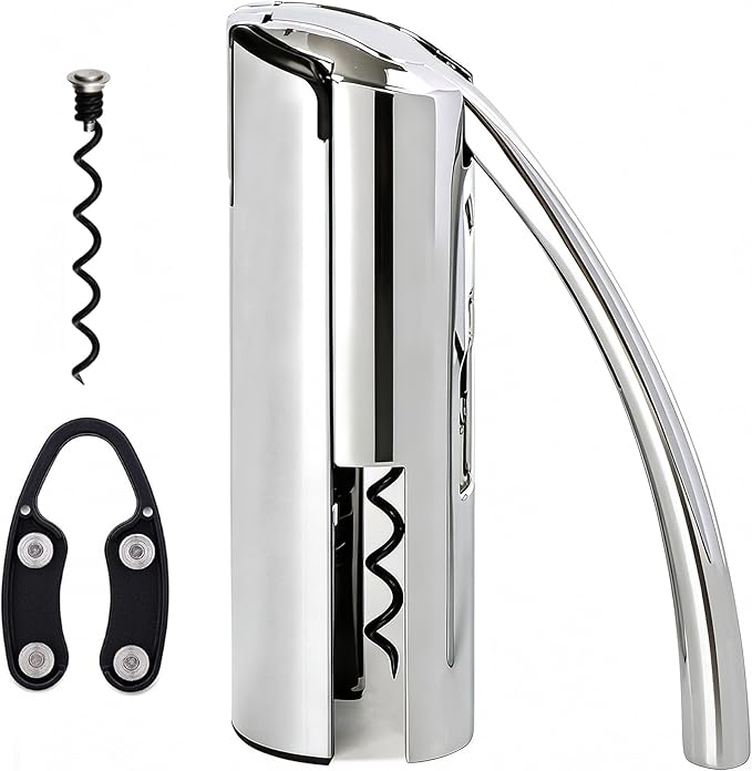 KAYCROWN Wine Opener, Stainless Steel Vertical Lever Corkscrew with Foil Cutter, Extra Spiral and Premium Gift Box, Manual Wine Opener with One-Pull Design, Wine Bottle Opener