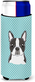 Checkerboard Blue Boston Terrier Ultra Beverage Insulators for slim cans BB1141MUK