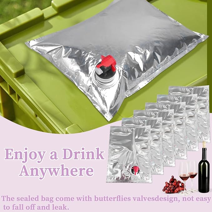 6Pcs 3L/101oz Refillable Wine Bag with Spout, Leakproof Reusable Wine Bladder Dispenser Wine Pouch Wine Purse, Alcohol Drink Pouches Plastic Flask for Liquor Juice Beverage
