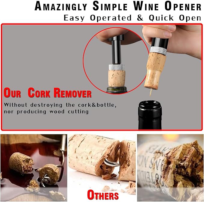 Mini Wine Opener | Travel Portable Pocket Air Pressure Pump Wine Bottle Opener | Silver Metal 7S Quick Bottle Opening | For Home, Restaurant, Party, Wine Lovers