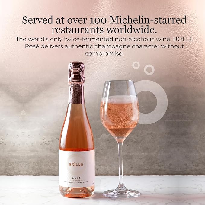 BOLLE Sparkling Rosé - Non Alcoholic Wine - Alcohol Free Sparkling Rose Wine with Fine Bubbles, Dry Red Berry Taste, Champagne Alternative, Zero Proof Champagne Style - 375ml