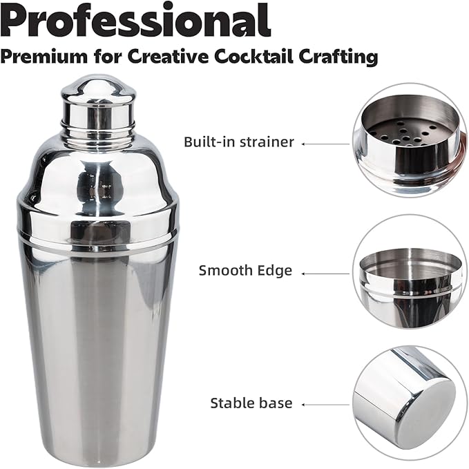 60oz Large Cocktail Shaker, Stainless Steel Bartender Professional Drink Shakers with Built-In Strainer, Martini Shaker Bar Home Mixology Tool, Sliver Large Drink Mixer Bartending Tool