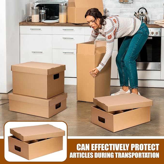 MotiMind 4 Pack Dish Mug Moving Boxes with Divider Kits Included 2 Dish Glass 15 x 12 x 10 Inch and 2 Mug 17 x 13 x 6 Inch Kitchen Moving Boxes with Handle Packing Box for Glassware