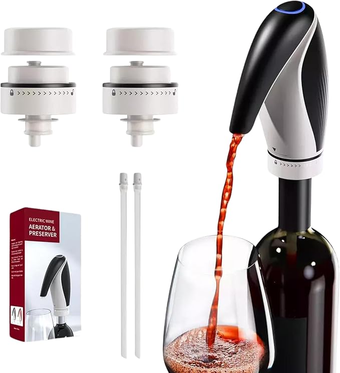 Electric Wine Aerator Pourer Rechargeable 3-in-1 Automatic Wine Decanter Dispenser Preserver Penguin Shape Gifts for Wine Lovers (Red)