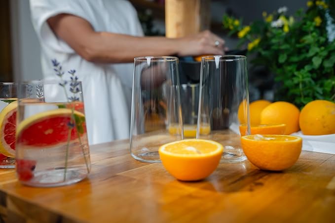 Krosno Drinking Glasses Set of 4 – 20.3 oz Large Water Juice Glasses Infinity Collection, Modern Tapered Highball Tumblers, Clear Glassware for Cocktails, Dishwasher Safe, Made in Europe