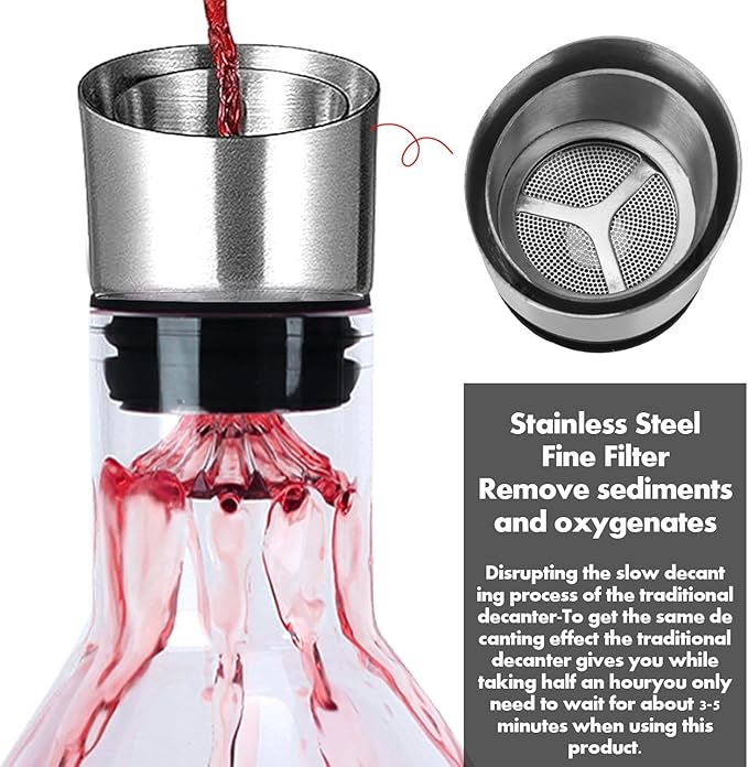 60oz Wine Decanter, Hand-Blown Lead-Free Crystal Wine Aerator, Built-in Stainless Steel Filter for Wine (60OZ)