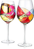 Artisanal Hand Painted Stemmed Wine Glasses - Everyday Celebrations, Gifts Idea for Wife, Mom, Valentine, Holiday Renaissance Romantic Stain-glassed Windows, 2 Set - Gift Idea Birthday, Housewarming