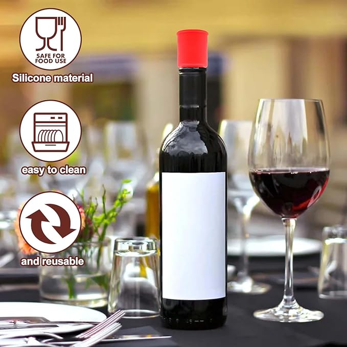 Vodolo Silicone Wine Stopper,4pcs Reusable and Unbreakable Glass Bottle Sealer Covers Wine Stoppers, Wine Plug,Wine Cork Stopper for Keeping Wine Champagne Fresh Home Use