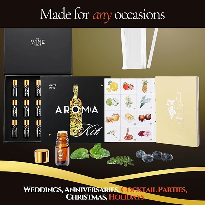 White Wine Aroma Kit - 15 Aromas, Tasting & Smelling Set for White Wines, Training & Educational Gift - Beginners & Sommelier Master, Book & Accessories Guide Included, Wine Game Gifts for Holidays