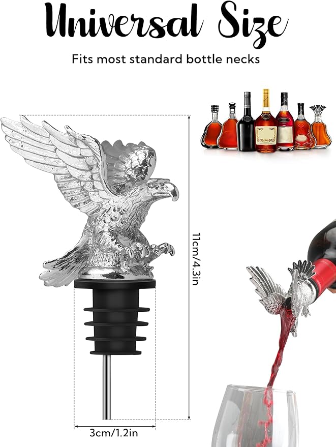 Bald Eagle Wine Pourer Bottle Stopper, Zinc Alloy Metal Eagle Wine Spout for Wine & Liquor Bottles, Drip Free Universal Fit Zinc Alloy Animal Wine Pourer Bar Accessory, Patriotic Wine Gifts for Men