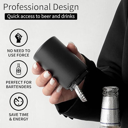 Automatic Bottle Opener Destapadores de Cerveza, Down-Pop Off Beer Bottle Openers with Magnetic Cap Catcher, Home Bars Kitchen Cool Bartender Tools, Men Bottle Cap Opener Gift（Black）