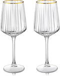 Joeyan Hand-Blown Crystal Wine Glasses for White and Red,Gold Rimmed Striped Drinking Glasses,Stemmed Wine Glass Tumbler Cup,Gifts for Wine Tasting Birthday Anniversary Wedding,19 oz,Set of 2