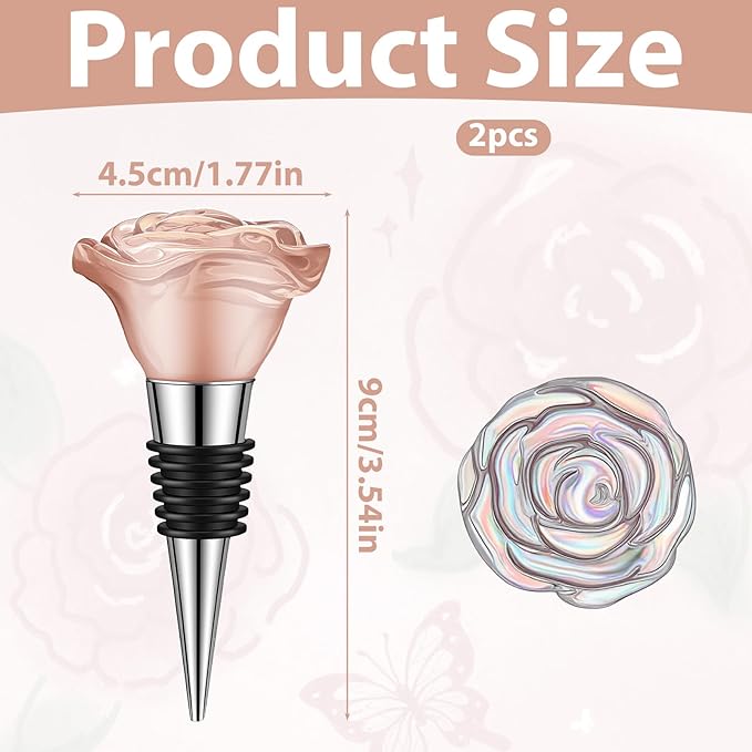 2 Pcs Crystal Wine Stoppers for Wine Bottles, Pink Rose Crystal Decorative Wines Stoppers for Decoration and Keeping Champagne Fresh for Gifts Home Wedding Home Bar