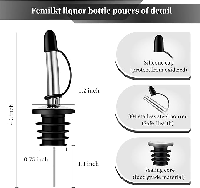 72Pack Pour Spouts - Liquor Bottle Pourers with Stoppers, Suitable for 3/4" Bottle Mouths